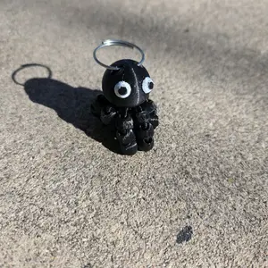Black Octopus Keychain with White Eyes and Metal Ring for Bags and Keys