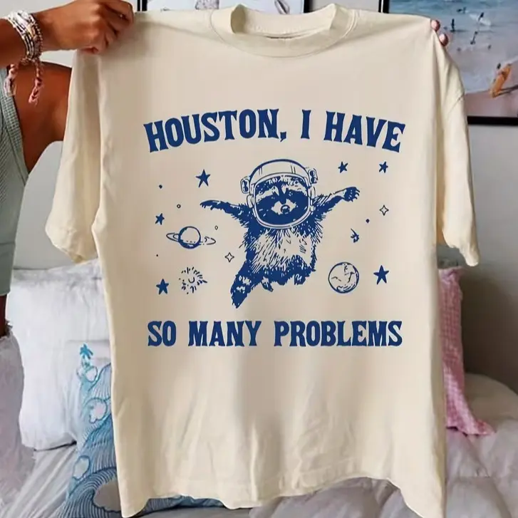 Women's Oversized Plus Size Graphic T-Shirt - Crew Neck, Short Sleeves, Cartoon & Letter Print, Retro Space Star Planet Design - Casual Wear for Teachers, School Use, Tops, Breathable, Cartoon Style, Soft Cotton