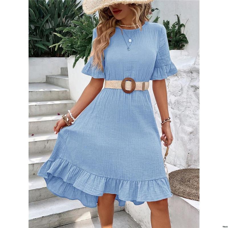 For Dresses Pastel Trim With Casual Minimalist EMERY ROSE Summer Dress Textured Fabric And Ruffle Women