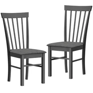 HOMCOM Wooden Dining Chairs Set of 2, Farmhouse Upholstered Kitchen Chairs with Rubber Wood Frame for Living Room, Dining Room