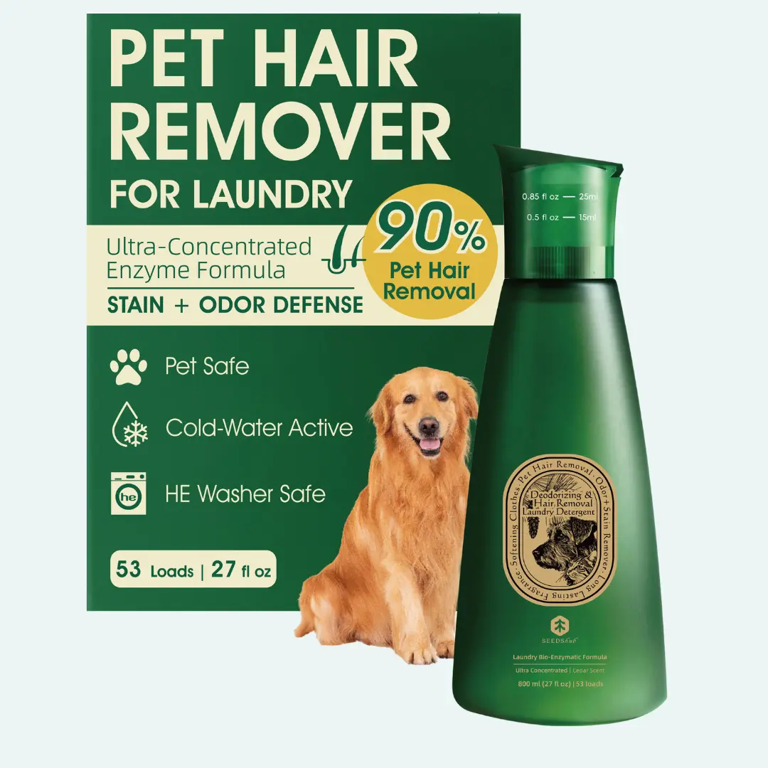 Pet Hair Remover for Laundry, Repels Up to 90% Fur, Pet Safe, 53 Loads | Ultra Concentrated Enzyme Laundry Detergent for Stains and Odor, Cold Water Active, HE Washer Safe, Cedar Scent, 27 fl oz