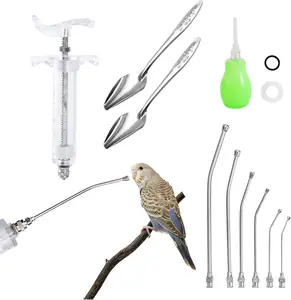20ML  Bird Feeding  Set Pet  with 6 count Curved Gavage Feeding Tubes and Bird Drinker Stainless Steel Metal Feeding Spoon for  Birds Parrot Small Pet
