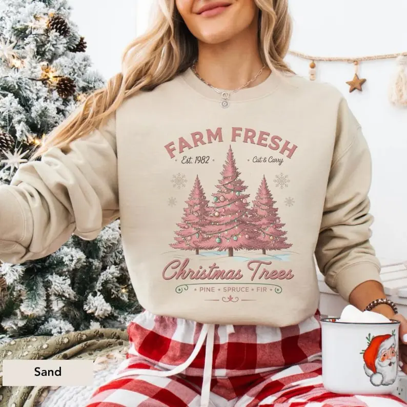 Farm Fresh Christmas Tree Sweater, Rustic Holiday Sweatshirt, Festive Xmas Pullover, Cozy Unisex Sweater, Perfect Gift for Christmas Lovers FI