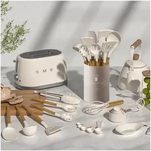 Wood Handle Kitchen Tool Set Non-Stick Cooking Silicone Tools 33 Pieces, Silicone Cooking Spoon, Durable Wooden Handles, Perfect for Home Cooks & Chefs, Kitchen Utensils Set