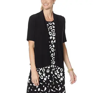 Nina Leonard Elbow-Sleeve Drape-Front Bolero