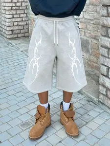 Thorny Print Seven-Eleven Casual Pants, Comfortable Elastic Fabric, Street Style Sweatpants, Vacation Style Sweatpants, Five Sizes Available