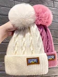 Autumn Winter New Fleece Warm Hat, Korean Style Happy Fashion Simple Face-Saving Letter Couple Unisex, Men Women Same Model