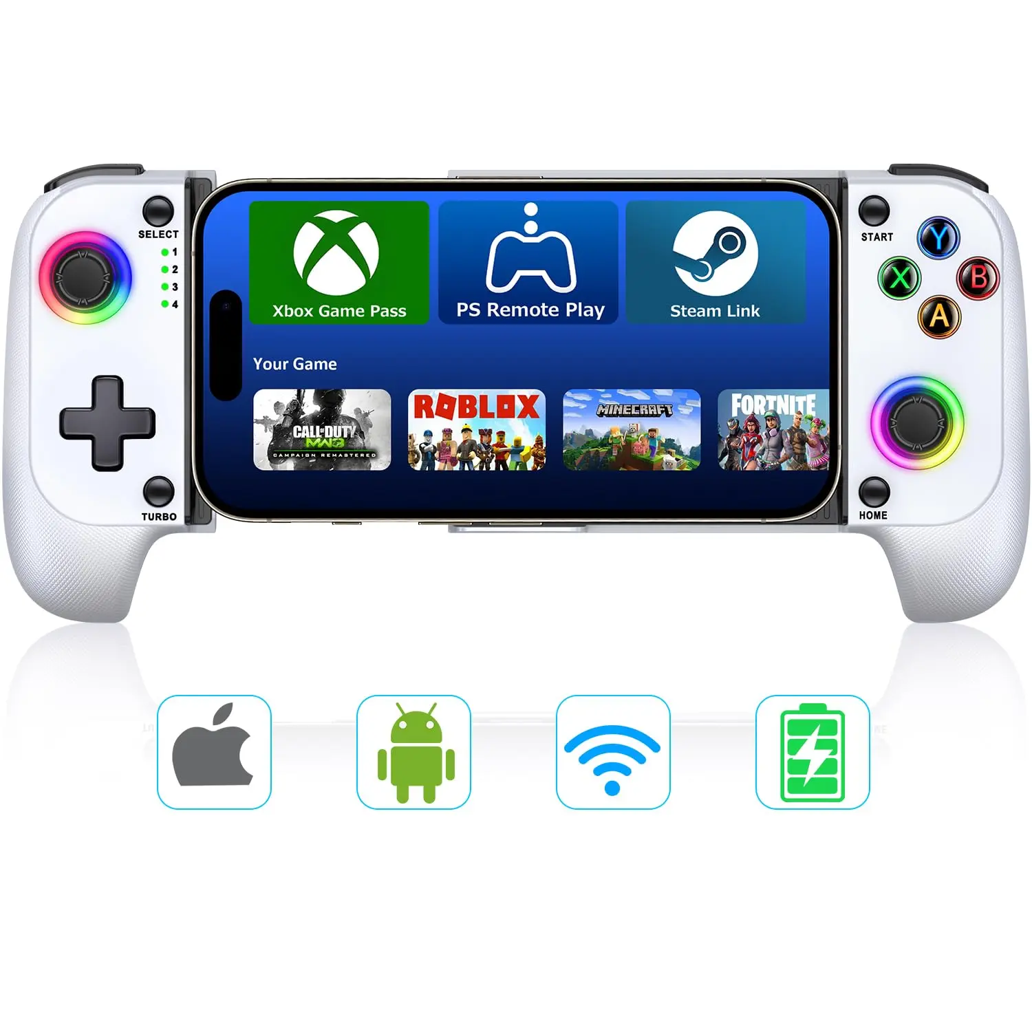 Wireless Bluetooth Smartphone Controller for iPhone Android, Hall Joystick Mobile Controller with Turbo, Rechargeable, Supports Xbox Game Pass, Steam Link, Call of Duty, Roblox, Game Boy Games