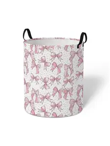Bow Pattern Laundry Basket, Large Capacity Foldable Laundry Basket with Handle, Household Clothes Storage Basket for Home Bathroom