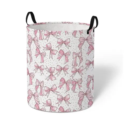 Bow Pattern Laundry Basket, Large Capacity Foldable Laundry Basket with Handle, Household Clothes Storage Basket for Home Bathroom, Laundry Basket Bag, Laundry Hamper, Laundry Bin, Folding Laundry Basket, Foldable Washing Basket