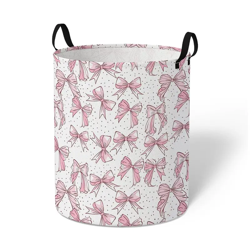 Bow Pattern Laundry Basket, Large Capacity Foldable Laundry Basket with Handle, Household Clothes Storage Basket for Home Bathroom, Laundry Basket Bag, Laundry Hamper, Laundry Bin, Folding Laundry Basket, Foldable Washing Basket