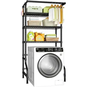 3-Tier Over Washer Dryer Storage Rack, Freestanding Laundry Room Organizer Shelf, Metal Space-Saving Utility Shelving Unit for Bathroom & Laundry Room, Black