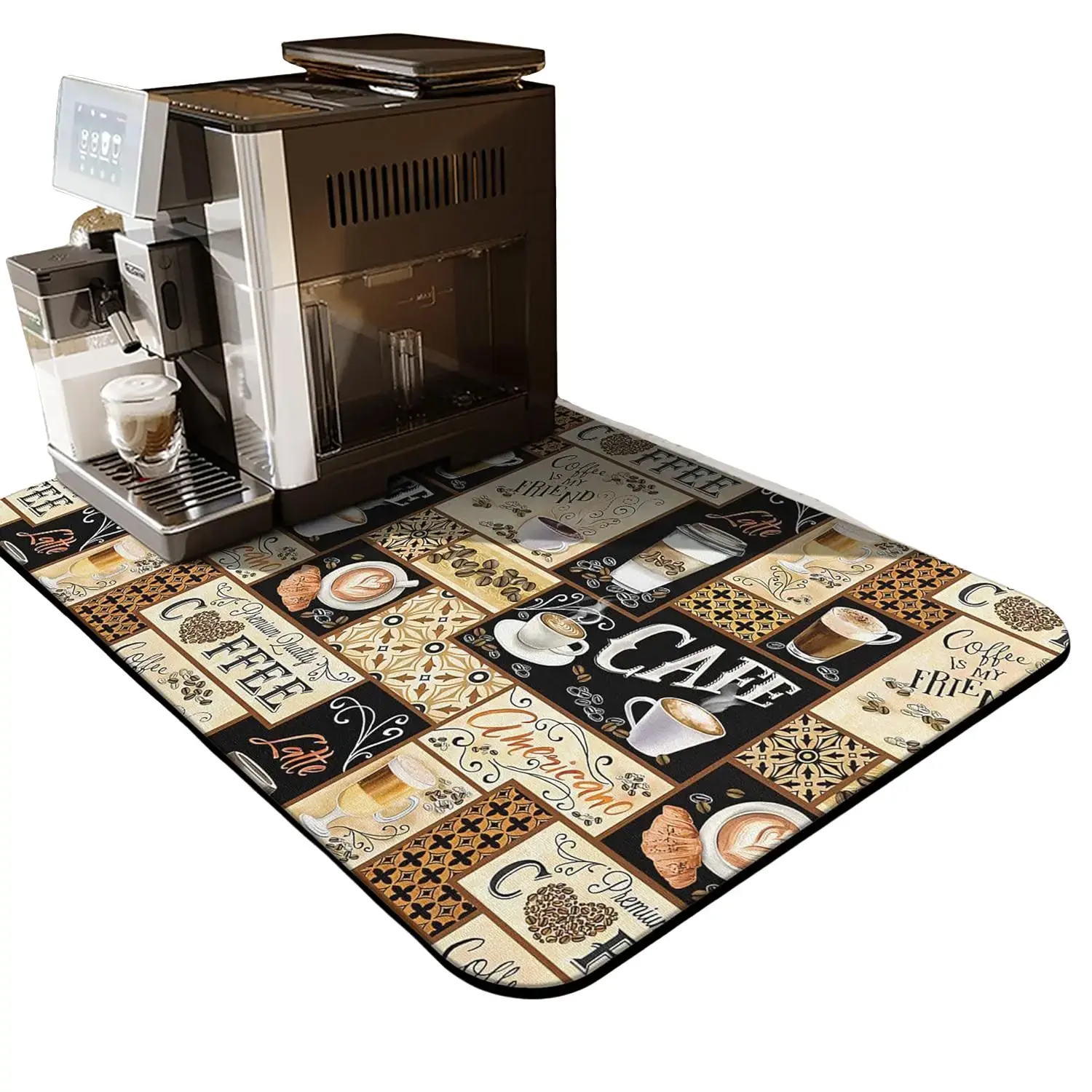 Mushk Coffee Mat Super Absorbent Dish Drying Mat 12" W x 19" L for Coffee Maker Coffee Pot & Tableware Traditional Design Multicolor Easy to Clean Quick to Dry
