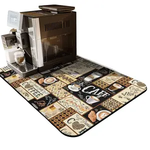 Mushk Coffee Mat Super Absorbent Dish Drying Mat 12" W x 19" L for Coffee Maker Coffee Pot & Tableware Traditional Design Multicolor Easy to Clean Quick to Dry