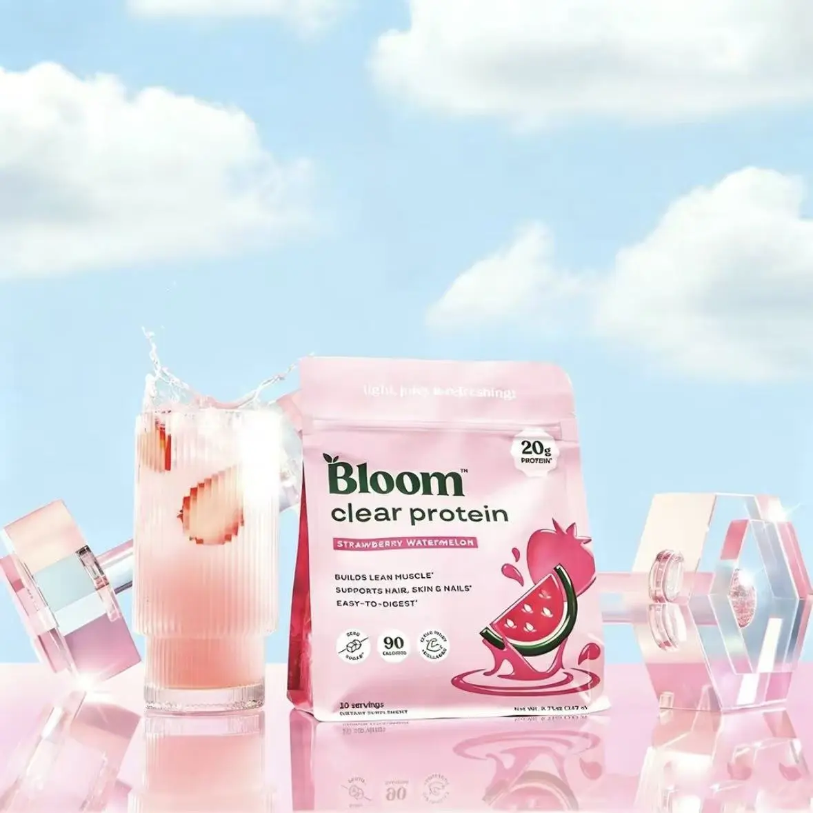 Bloom Nutrition Clear Protein - Clear Whey + Collagen Protein Blend | 20g Protein, 90 Calories, 0g Sugar, Light & Refreshing Fruity Drink | Protein for Women