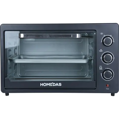 HOMEDAS 21.47-inch 80L Black Stainless Steel Countertop Multifunction Oven - 5 Heating Elements, 12 Smart Buttons, 120V 1500W 120v Plug, Custom Browning, Rotisserie Roast, 10H Slow Cook, Baking Rack & Pan, Dehydrate Snacks for Families, Home Gatherings