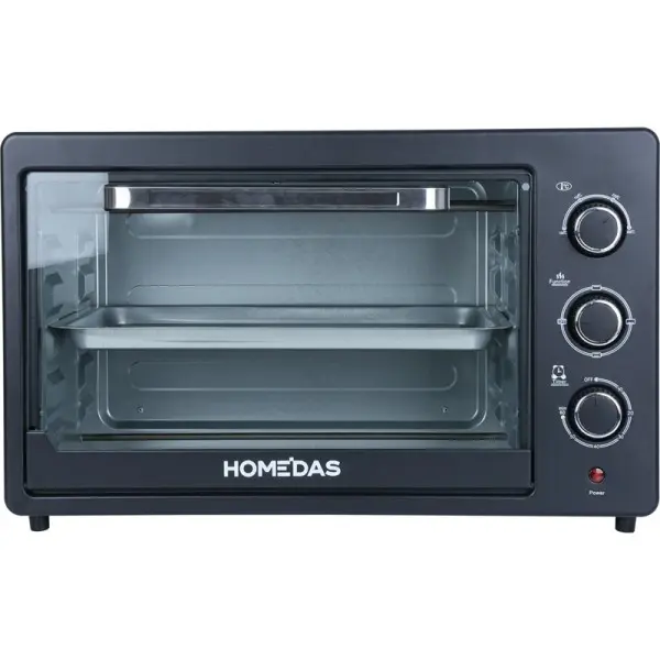 HOMEDAS Electric Countertop Mini Oven - 21.47in Black Compact, 5 Heating Elements, 12 Smart Buttons, Stainless Steel Finish, Baking Rack & Tray, 120V, 1500W, 80L, Custom Browning, Home Cooking, 120V 1500W Baking Tray Mini Oven, 21.47-Inch
