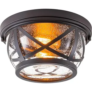 Bronze Flush Mount Ceiling Light Fixtures, 2-Light Ceiling Mount for Industrial with Seeded Glass Lampshade, Modern Flush Mount Light Fixture Farmhouse for Hallway, Kitchen, Entryway and Foyer