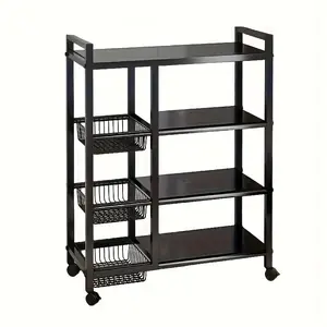 2026-1 piece movable storage rack, adjustable four-tier kitchen shelf, equipped with 3 wire baskets, kitchen storage organizer, metal rack with wheels, suitable for garage, pantry, bathroom, closet, ideal for new homes, a cozy home gift, freestanding stor