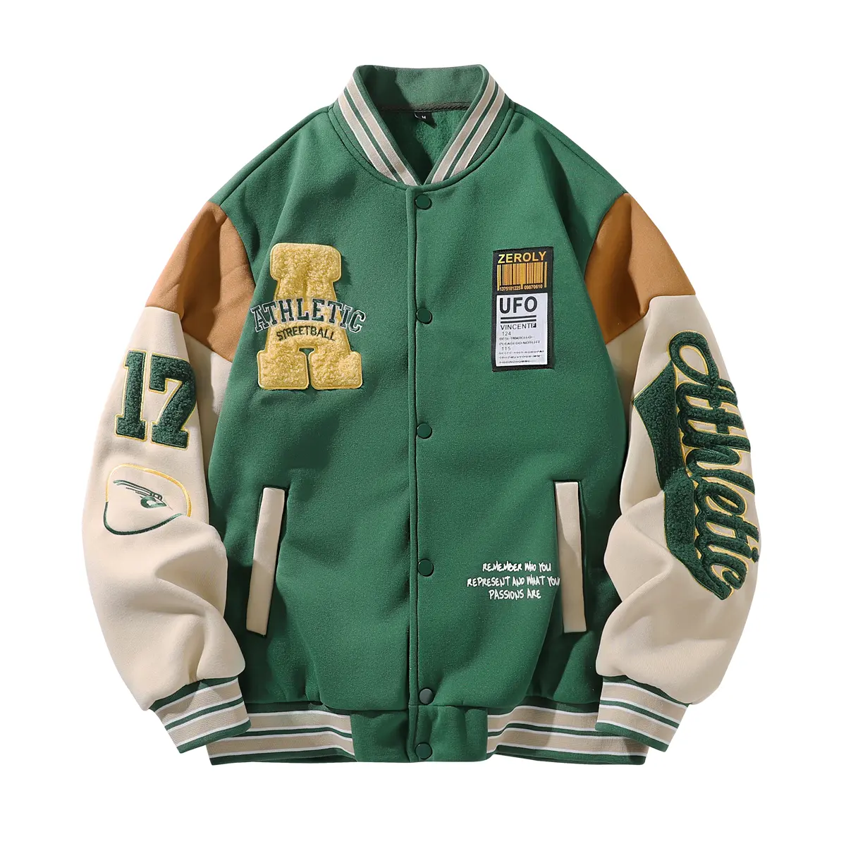 Men’s 100% Polyester Autumn-Winter New Arrival Chenille Letter Embroidery Color-Block Hooded Baseball Jacket, Cold Wash, Multi-Size Regular Fit, Campus-Style Outdoor Sports Outerwear, Casual American Streetwear Crewneck Coat