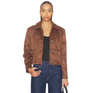 Milkwhite Cropped Faux Leather Jacket in Brown