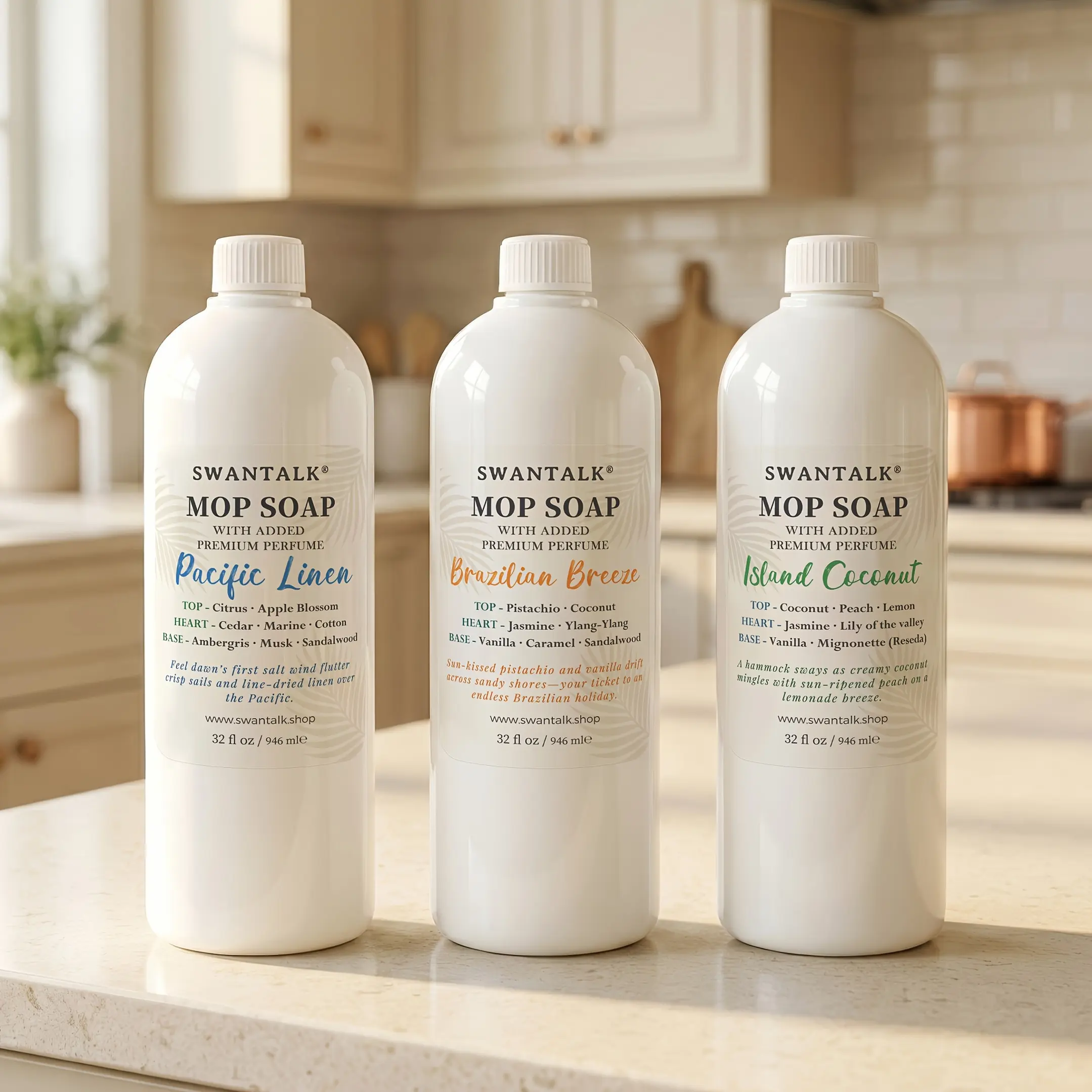 SWANTALK Family Size Mop Soap 32fl.oz, 4X Concentrated Floor Cleaner, Perfume-Inspired, Pet Friendly, Deodorizing & Multi-Surface Safe, Streak-Free Floor Cleaner