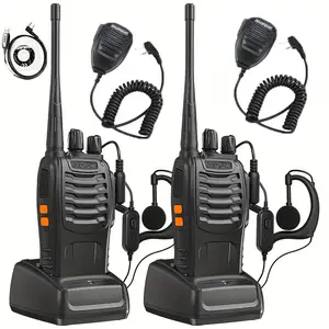 Baofeng BF-888S Walkie Talkies 2Pcs Rechargeable Long Range Intercom with Earpieces 16 Channel Professional Radio Set with 2 Microphones + 1 USB Cable, Li-ion Battery and Charger