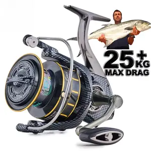 High Drag Power Spinning Reel, 12000 Series, Aluminum Spool, Zinc Alloy Gear, Aluminum Reel Foot, Aluminum Rocker Arm, Max Drag 25KG, Suitable for Offshore Boat Fishing & Trolling
