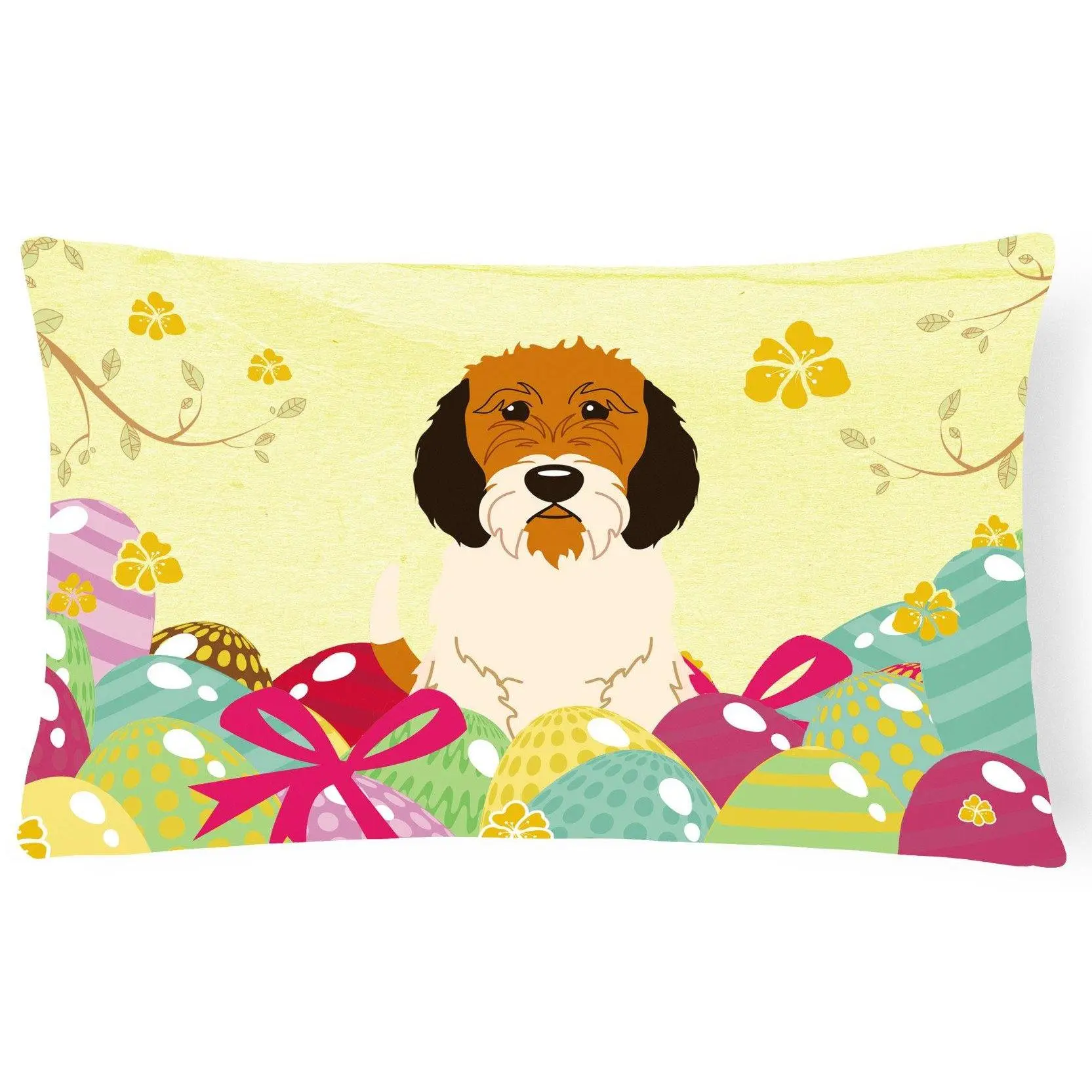 Decorative Canvas Fabric Cushion, Easter Eggs Petit Basset Griffon Vendéen Design, Fade Resistant, for Porch, Model BB6079PW1216