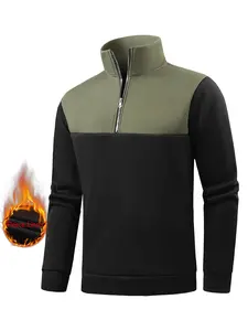 Men's Colorblock Camo Half-Zip Sweatshirt, Soft Comfortable Long Sleeve Casual Top, Trendy Round Neck Pullover for Fall Winter