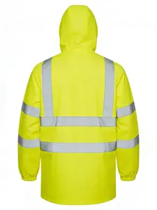 Men's High Visibility Reflective Hooded Raincoat, Waterproof Windproof Fabric, Drawstring Hood Design, Ideal for Transportation, Construction, Fishing