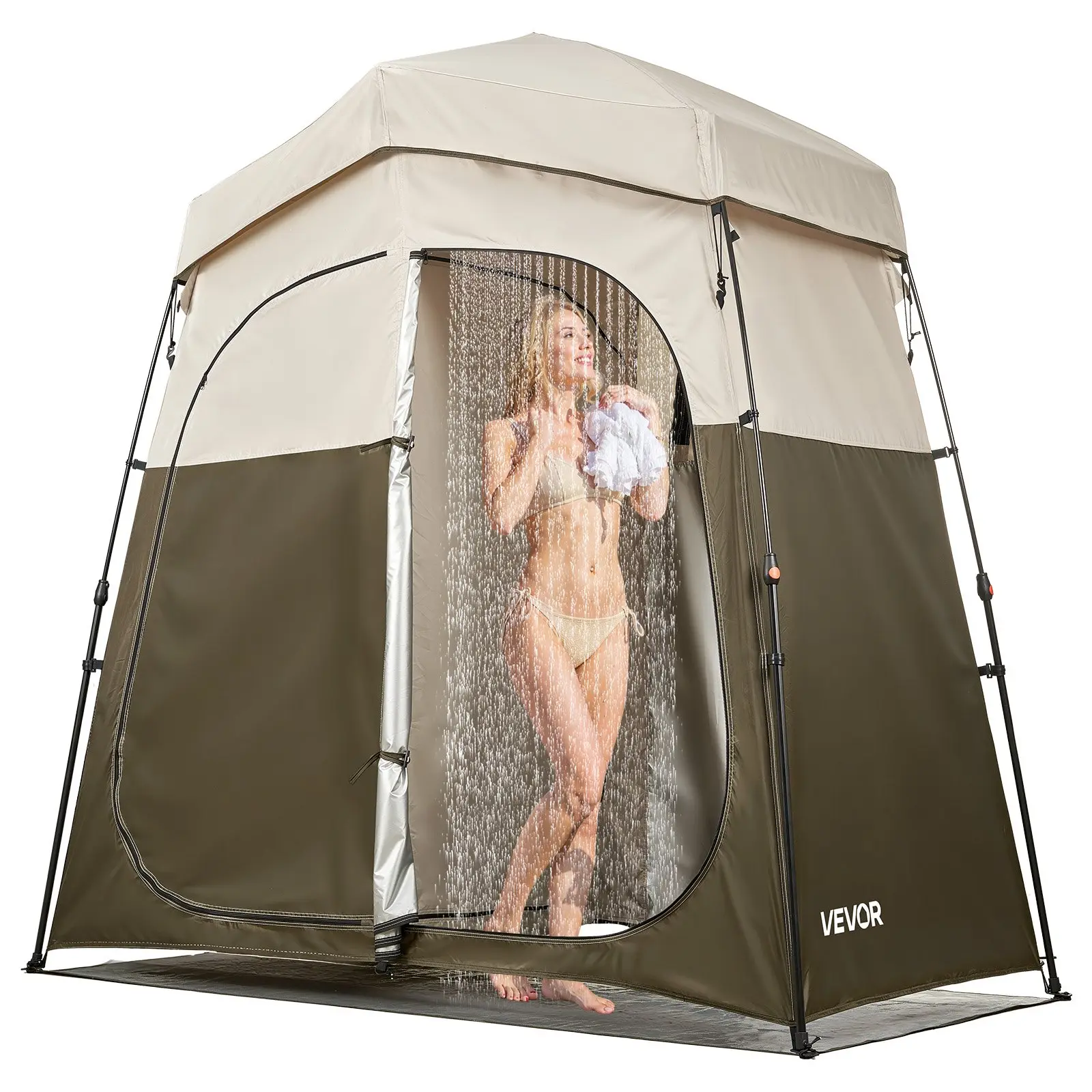 VEVOR Pet-Friendly Privacy Shelter, 2-Room Foldable Portable Outdoor Shower/Change Tent, 150D Oxford Fabric with Silver Coating, 14.77 lbs, Easy Setup, Ground Stakes, Ropes, Carry Bag, Ideal for Camping, Beach (Father's Day Gift), Privacy Tent