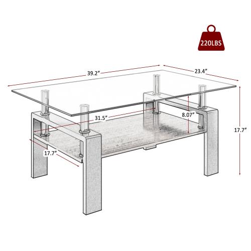 Bellemave  Rectangle Coffee Table, Tempered Glass Tabletop with MDF Layer, Modern Table for Living Room