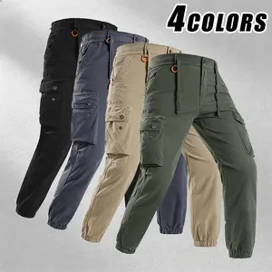 Men's Premium Washed Cotton Cargo Pants | 97% Cotton 3% Spandex Vintage Distressed Look Multi-Pocket Elastic Cuff Durable Outdoor Work Pants#SummerVibes