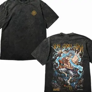 Gear 5 "Sun God Nika" Anime T-Shirt - Vintage Washed Heavyweight Cotton Tee, One P Graphic Streetwear, Retro Oversized Shirt for Men & Women