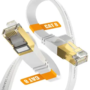 Cat8 Ethernet Cable 10FT-White-40Gbps-2000Mhz,High Speed Outdoor&Indoor Flat Cord,Gold-Plated RJ45 Double Shielded with Ground Wire & Cable-Tie for PS5/4,Xbox,Router,PC,NAS