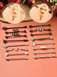 8Pcs Punk Styles 14G Stainless Steel Industrial Barbell Earring Cartilage Stud Body Piercing Jewelry 38mm 1&1/2 Inch Industrial Piercing Bar Halloween Gift