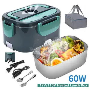 Electric Lunch Box 60W Food Heater for Adults, 12/24/110V Portable Lunch Warmer for Car/Truck/Office  Silicone Tableware Container Plastic Steel