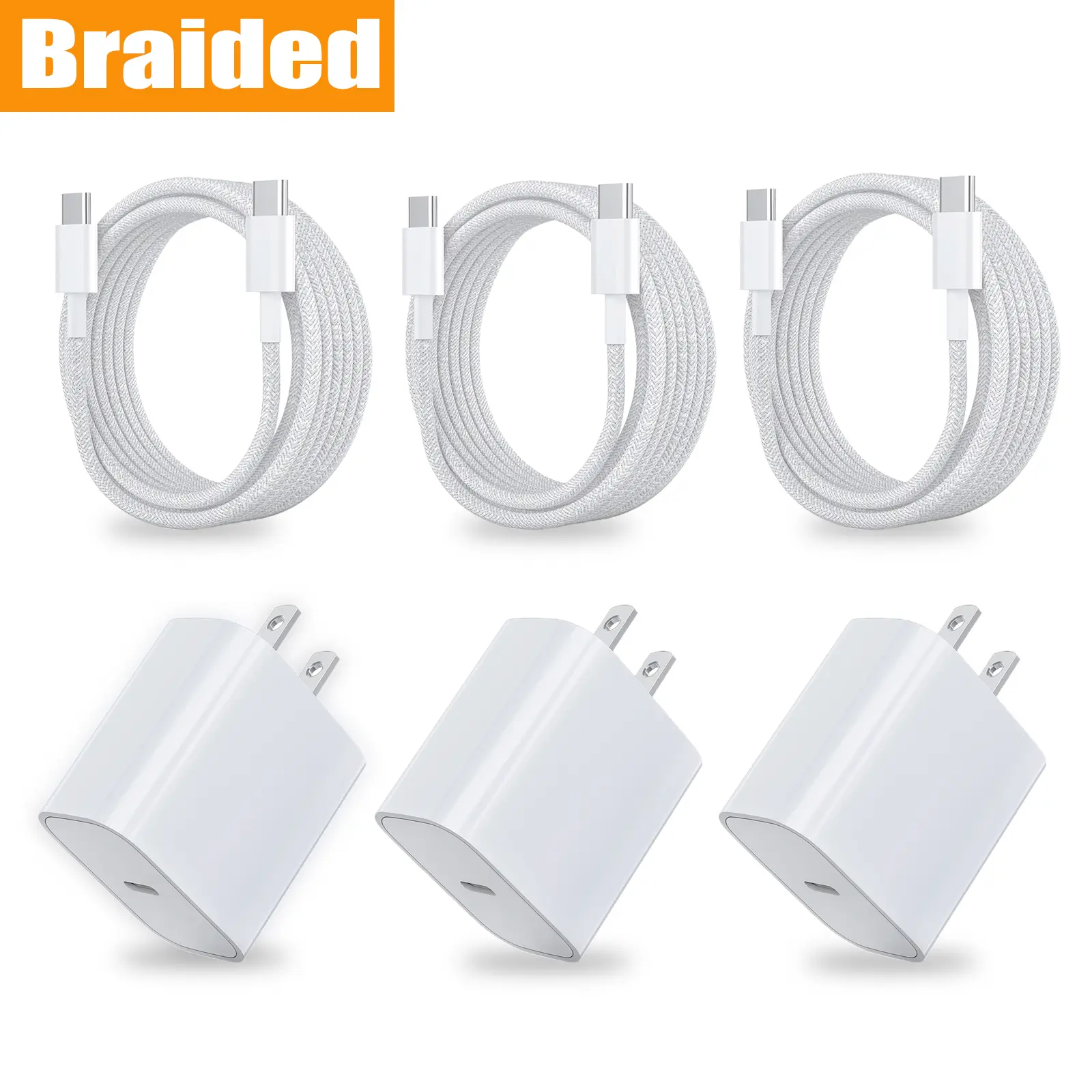 JOZASHON iPhone 16 20W Fast Charger Block USB-C with 6FT Braided Cable for Fast Charging and Supports iPad Pro/AirPods - for Electronic Smartphone and Cellphone
