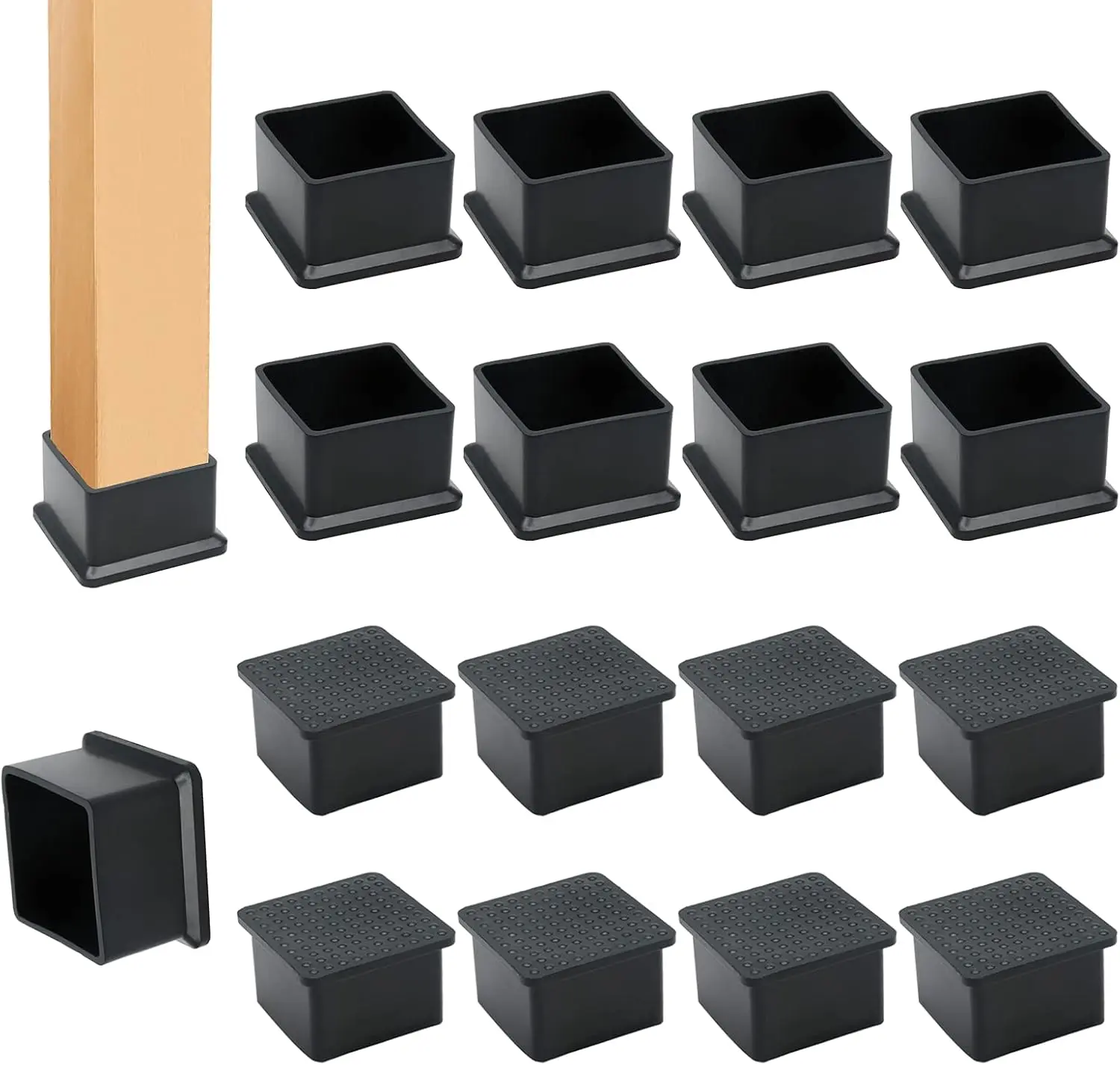 12 count Rubber Chair  Tips Caps, 2" x 2" Square Rubber Covers Black Furniture Foot Table Chair  End Cap, Anti-Slip Chair  Floor Protectors, Black