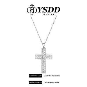 【11.28】3cm Baguette and Round Cross Pendant vvs Synthetic Moissanite Necklace in 925 Sterling Silver