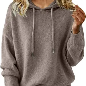 Warm Cashmere Sweaters for Women Crew Neck Soft Wool Hoodies Fall Winter Cozy Knitted Drawstring Hooded Pullover 2025Gift2026 new