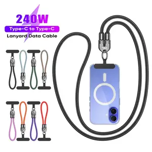 【Summerwins】JOYTUTUS Metal 240W USB-C Fast Charging Mobile Phone Lanyard - 7mm Nylon Crossbody/Wrist Strap, Data Sync Phone Accessory for iPhone 16/15, Samsung, Pixel, Travel Gadgets, Electronics Accessories