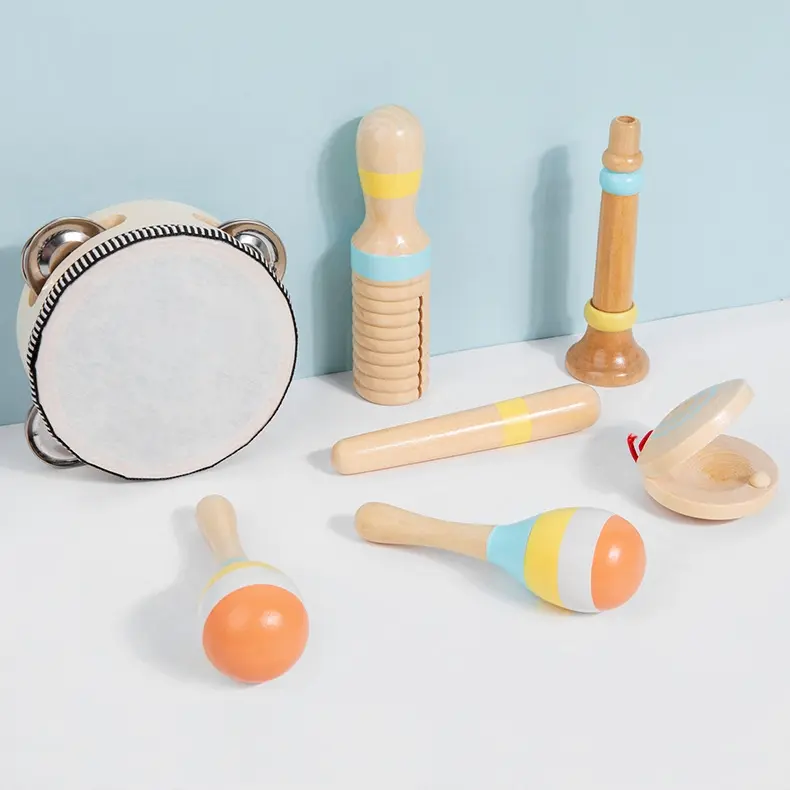 Natural Wood Toddler Sensory Musical Instruments Set - 6/8PCS Unisex Montessori Educational Toys for Kids, 0-3 Years, with Xylophone & Drum, Musical Play Gift