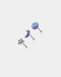 3PCS Moon Star Nostril Stud Pin Set