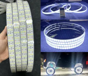 4 PCS 17.5" Triple Row Treble LED Pure White Cold Solid Color Wheel Well Lights with Bluetooth Control Waterproof Universal Fit for Car & Truck Brake Rotors