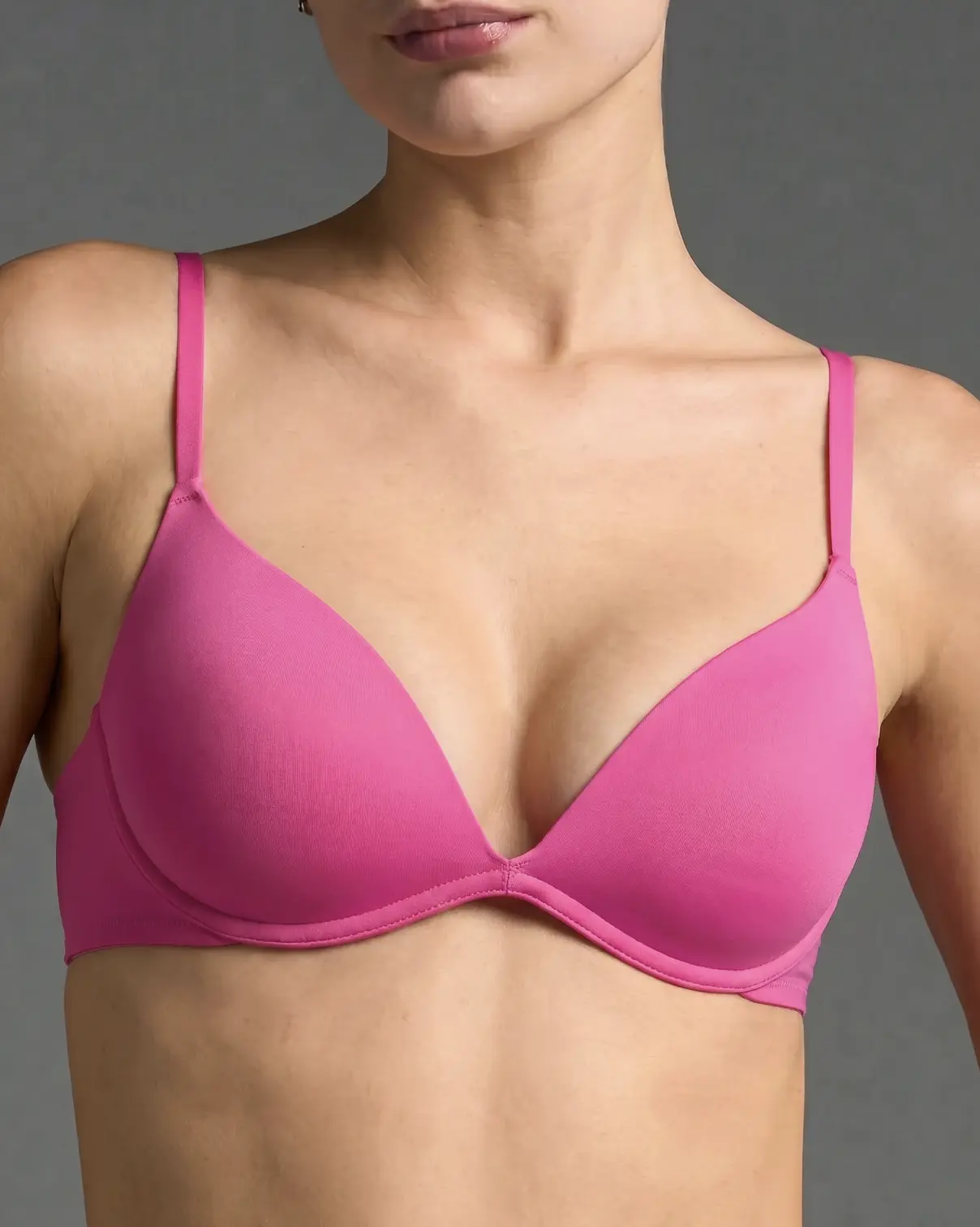 Women's Plunge Wireless Bra - Pink, Feather-Light Microfiber, Padded Natural Lift, Adjustable Fit for Low Necklines, Matching Tops & Bottoms