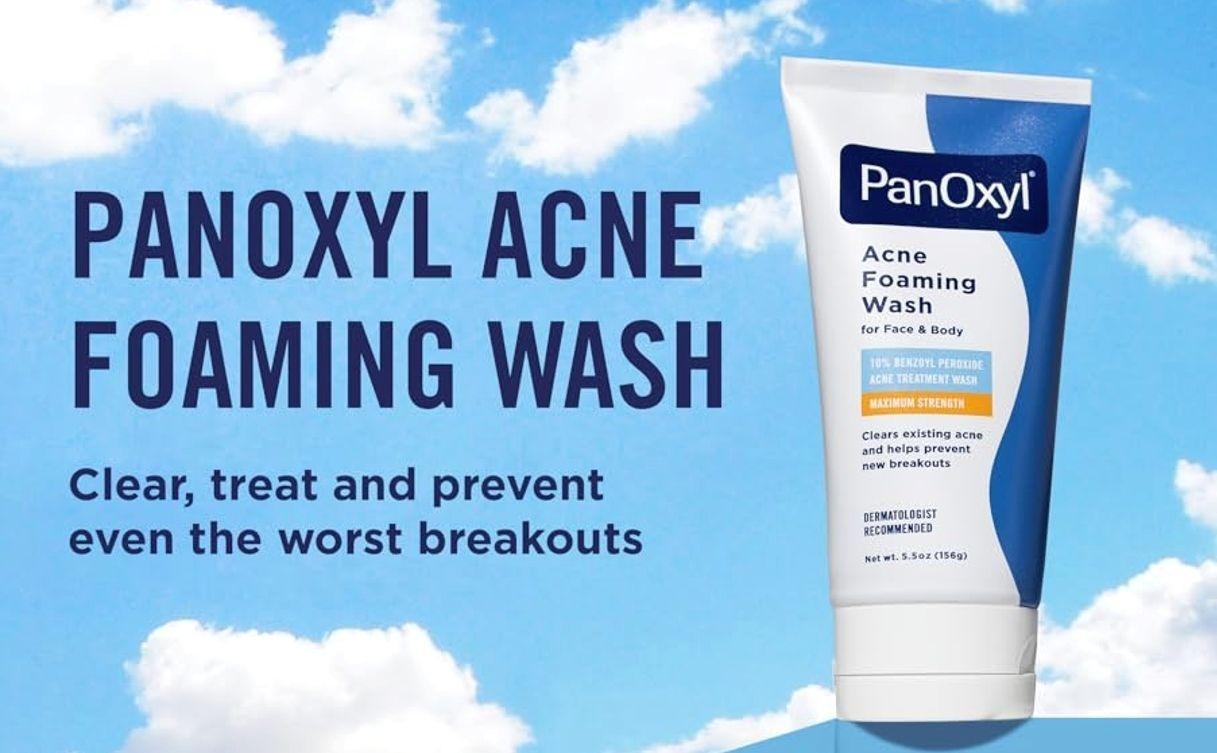PanOxyl 10% Benzoyl Peroxide Acne Foaming Wash, Maximum Strength, Daily Acne-Fighting Face and Body Cleanser, Face Wash to Clear, Treat and Prevent Acne Pimples and Stubborn Breakouts, 5.5 Oz Tube
