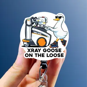 Silly Xray Goose Badge Reel, Xray Girl Creations, Radiology Badge Clip, Xray Tech ID Holder, Cute Badge reel for Radiology Techs. Retractable swivel clip with a 360 rotation.  Badge pull