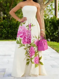 Elegant Sleeveless Floral Print Dress, Adjustable Strap, Long Fitted Design, Perfect for Casual, Parties, Formal Events